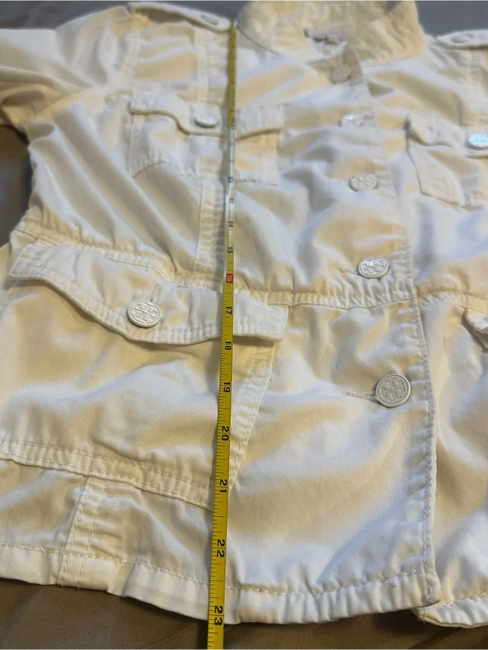 TORY BURCH Women's Sgt. Pepper Jacket Chalk (Ivory) Denim Coat Button Sz M $295